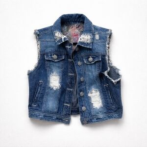 Vanilla Star Blue Distressed Denim Vest